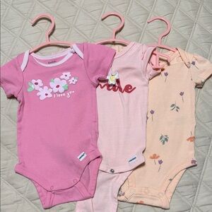 Gerber Pink and Peach Floral Bodysuit Trio